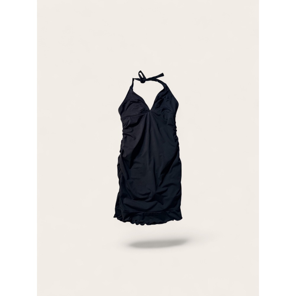 Athleta Black Halter Swim Dress Ruched One Piece Skirted Resort Beach